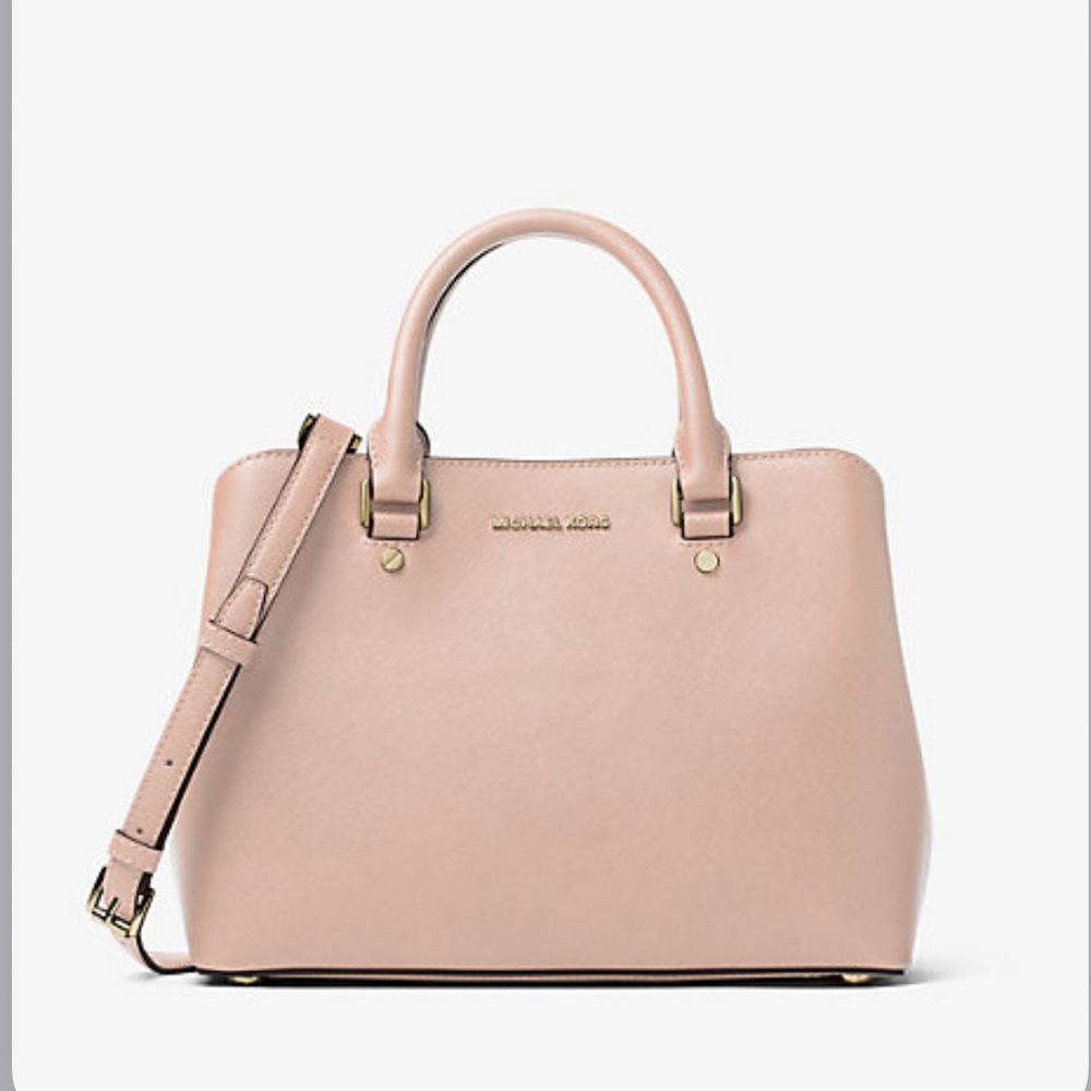 Michael Kors Savannah Saffiano leather Satchel Bag pale pink cream